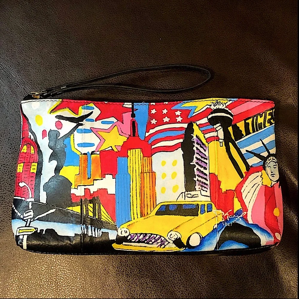 SHARIF 1827 ARTISTIC EXPRESSIONS NYC Statue Of Liberty Taxi Hand-painted Clutch